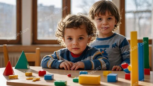 Curious Toddlers with Colorful Shapes