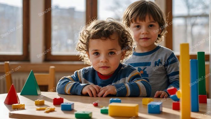 Curious Toddlers with Colorful Shapes