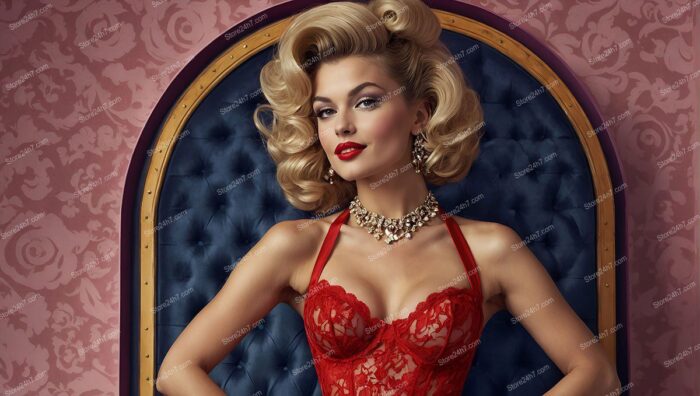Glamorous Showgirl in Red Lingerie Enthralls