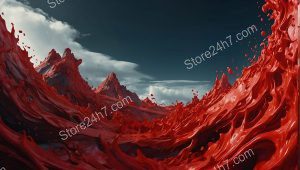 Crimson Waves Mountainous Surreal Eruption