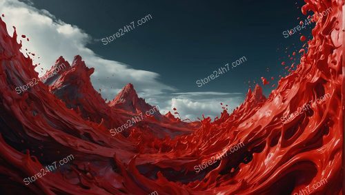 Crimson Waves Mountainous Surreal Eruption
