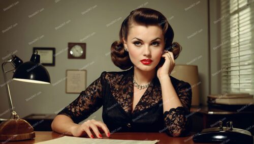 Classic Pin-Up Secretary at Vintage Desk