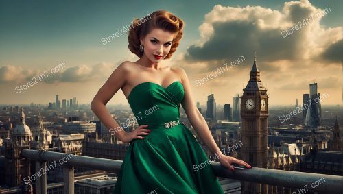 Emerald Elegance: Pin-Up Overlooking London Majesty