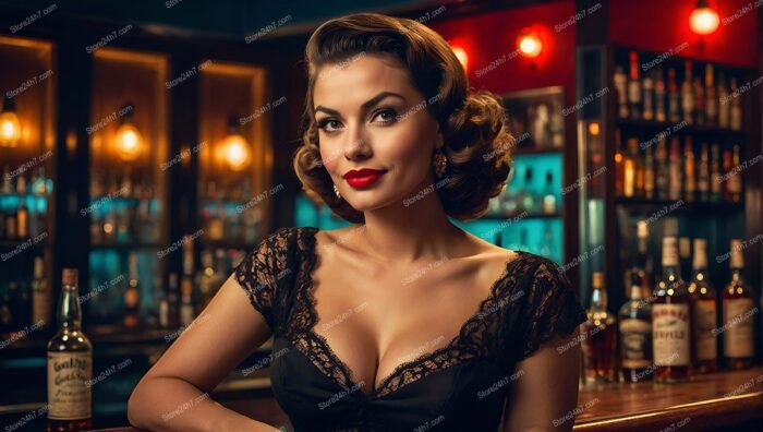 Vintage Charm: Playful Pin-Up Girl in Bar