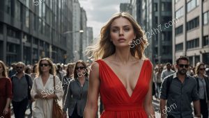 Red Dress Defiance Urban Backdrop