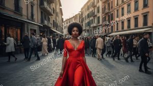 Red Silhouette Stands Out Downtown