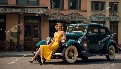 Golden Era Glamour: Pin-Up with Vintage Automobile