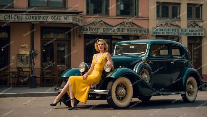 Golden Era Glamour: Pin-Up with Vintage Automobile