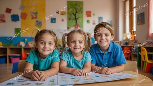 Kids Smiling in Colorful Classroom