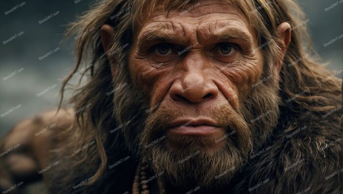 Intense Neanderthal Gaze Ancient Portrait