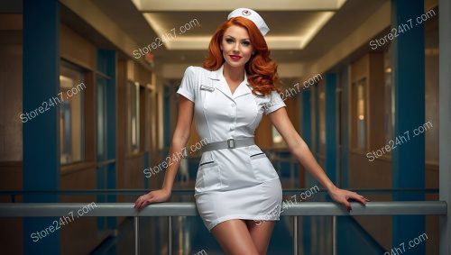 Retro Redhead Pin-Up Nurse Pose
