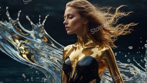 Ethereal Elegance in Fluid Golden Gown