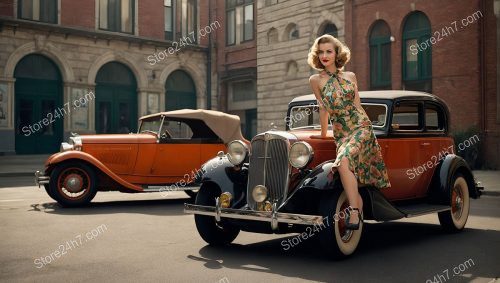 Thirties Pin-Up Model with Timeless Classic Car