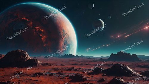 Martian Vista with Meteor Showers
