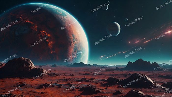 Martian Vista with Meteor Showers