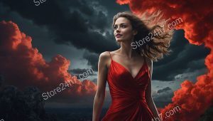 Crimson Elegance Amidst Stormy Skies