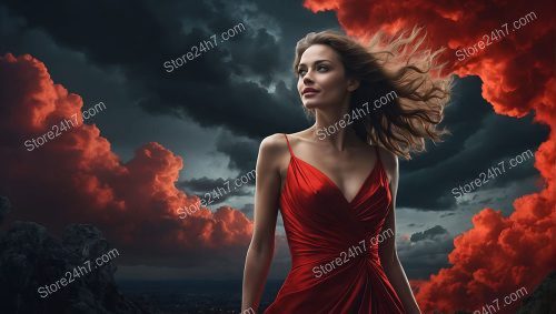 Crimson Elegance Amidst Stormy Skies