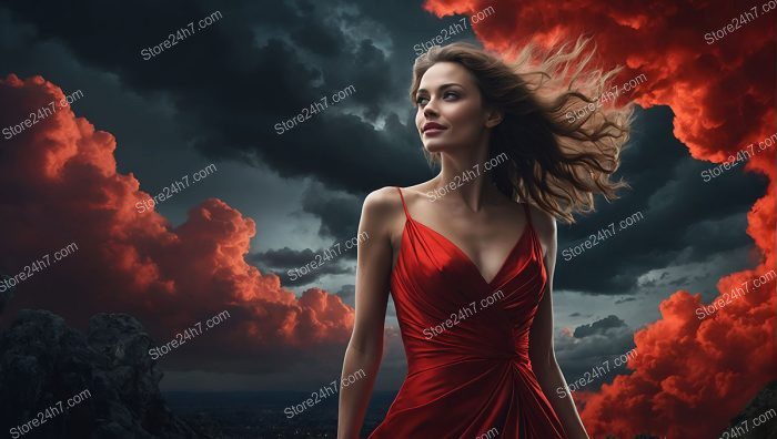 Crimson Elegance Amidst Stormy Skies