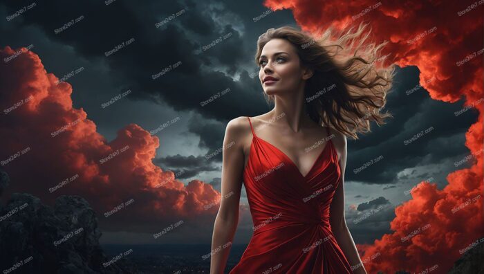 Crimson Elegance Amidst Stormy Skies