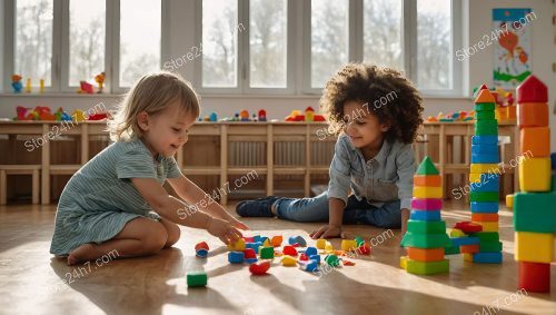 Toddlers Building Towers Floor Play