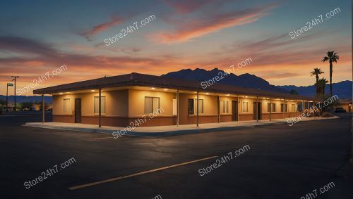 Desert Motel Sunset Mountain Silhouette