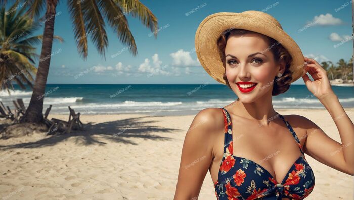 Sunny Retro Pin-Up Beach Pose