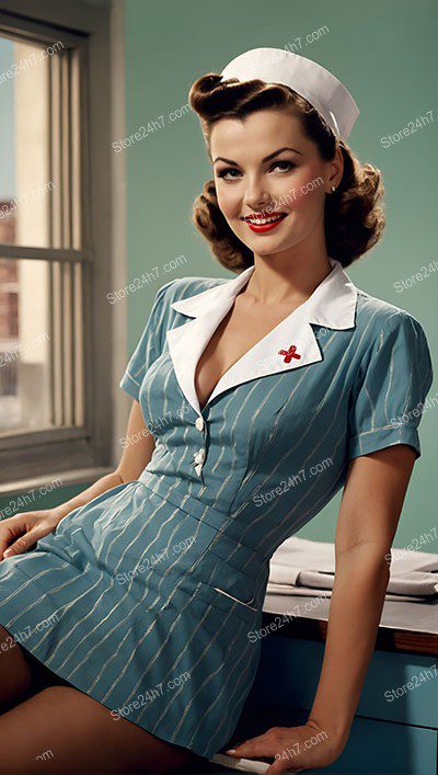 Classic Striped Dress Pin-Up Nurse Pose
