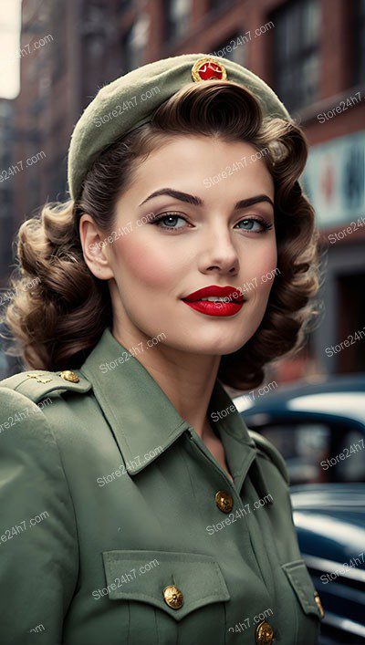 Timeless Beauty in Military Pin-Up Style