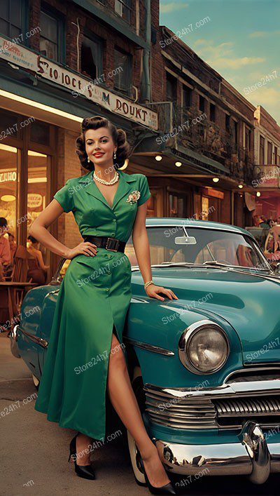 Vintage Pin-Up Car Charm in Green