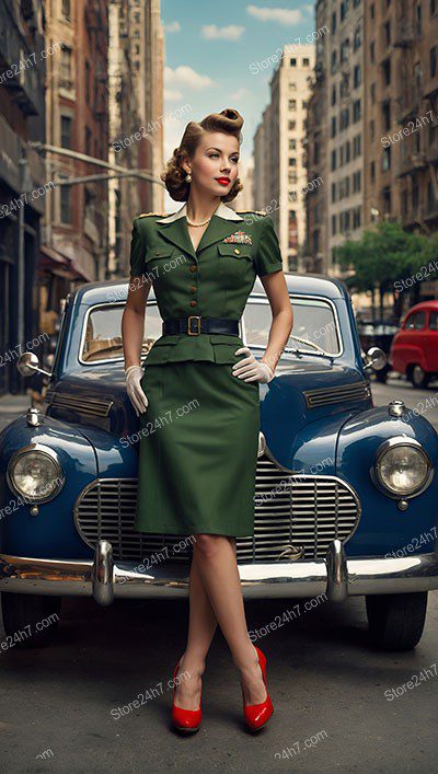 Post-WWII Military Uniform Pin-Up Elegance