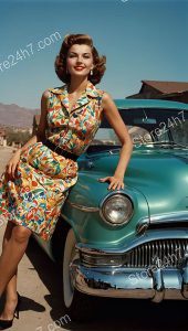 Classic Pin-Up Car Pose with Style