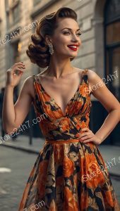 Sunset Glow: Floral Pin-Up Elegance