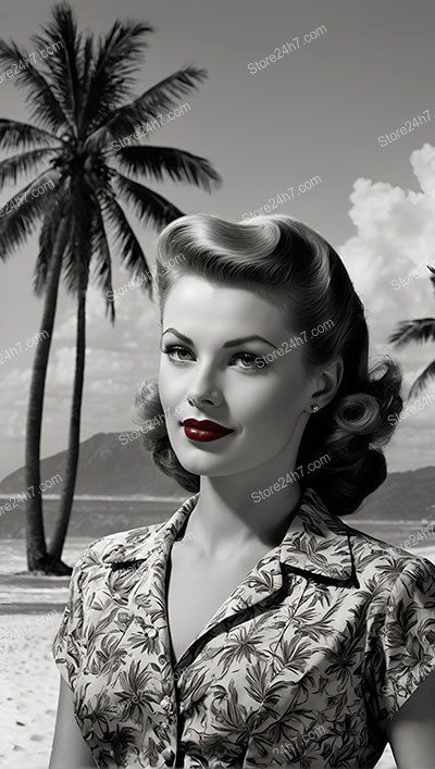 Tropical Vintage Pin-Up Girl by Palms