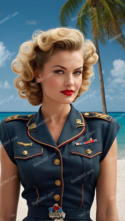 Tropical Bliss: Military Pin-Up with Vintage Flair