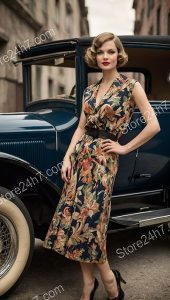 Classic Floral Dress and Vintage Car Charm