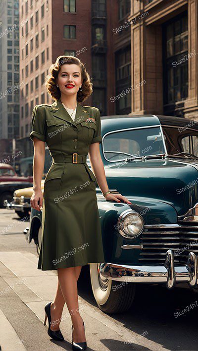 Elegance and Duty: Vintage Army Pin-Up Portrait