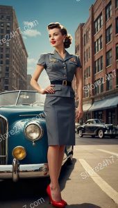 Vintage Grace: Military Uniform Meets Pin-Up Style