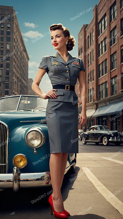 Vintage Grace: Military Uniform Meets Pin-Up Style