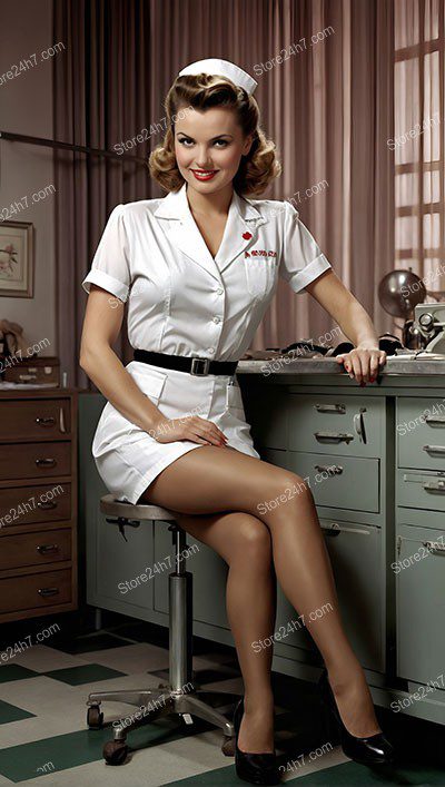 Classic 40's Pin-Up Nurse Poses with Charm