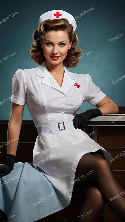 Radiant '30s Pin-Up Nurse Elegance Personified