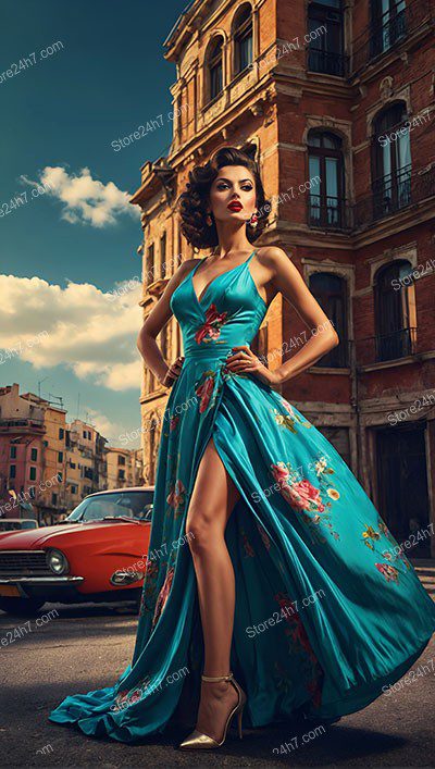 Turquoise Elegance Pin-Up Portrait