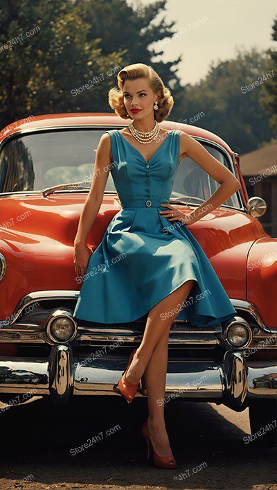 Elegant Pin-Up Car Model in 1950s