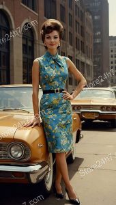 Vintage 60s Pin-Up Car Fashion Elegance