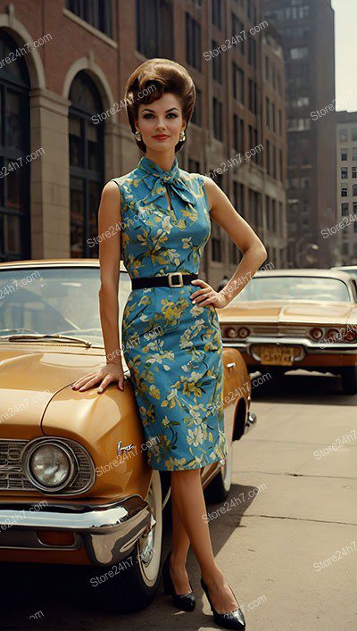 Vintage 60s Pin-Up Car Fashion Elegance