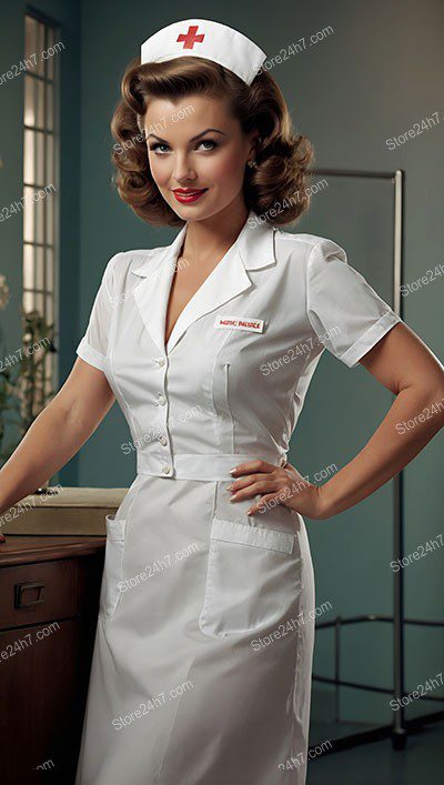 Classic 40's Pin-Up Nurse Exuding Confidence