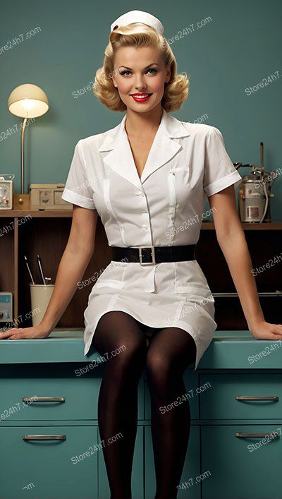 Chic 40's Pin-Up Nurse in Clinical Setting