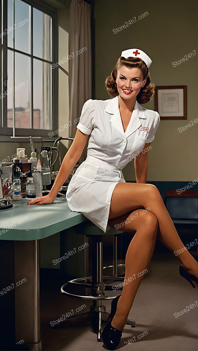 Retro 40's Pin-Up Nurse in Medical Setting