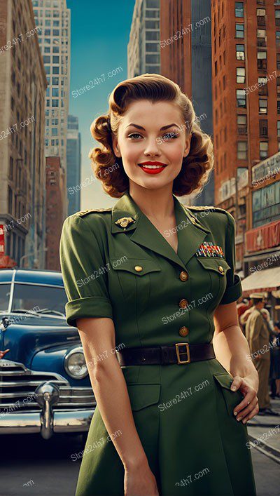 Classic Army Pin-Up: Vintage Military Uniform Elegance