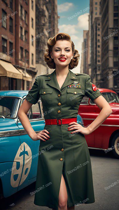 Retro Military Charm: Classic Pin-Up Uniform