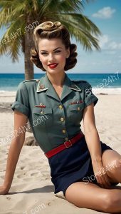 Seaside Salute: Vintage Army Pin-Up Style